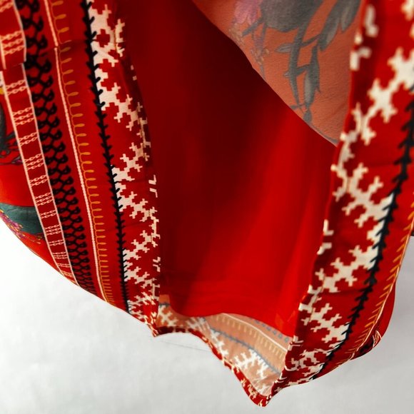 Flying Tomato Burnt Orange Floral Summer dress Size M Mock Neck Bubble Sleeve - Picture 5 of 6